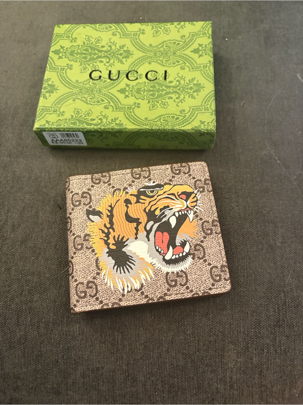 Gucci Brown Gg Supreme Tiger Money Clip With Multicolor Tiger Motif